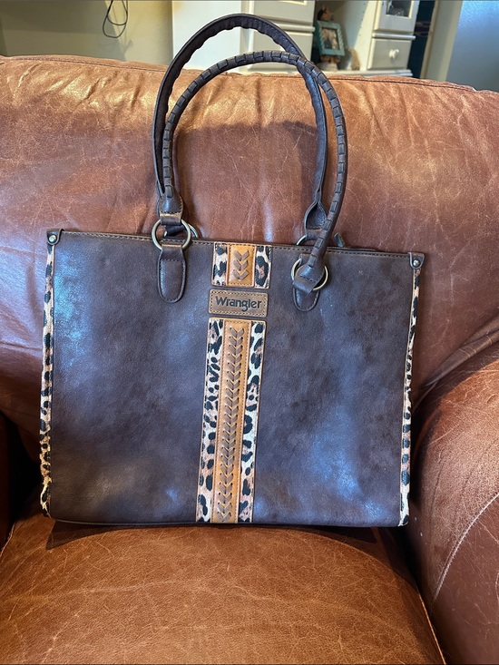 Wrangler Handbags - Wrangler Brown Tote with Leopard Accent Trim